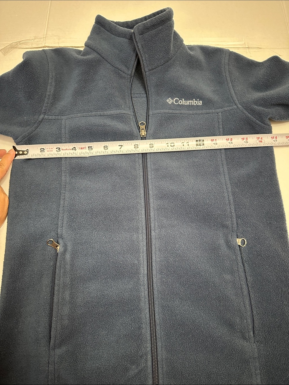 Columbia Navy Fleece Jacket Full Zip Pockets Youth Size Medium 10/12 - Picture 8 of 9